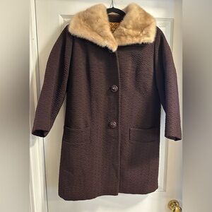 Vintage Women’s mid century modern Wool Coat Real Fur Redman Brothers Forstmann